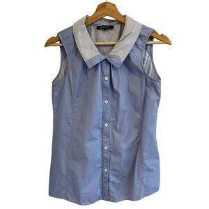 Lafayette 148 Womens Sleeveless Button Up Top Size 2 Cotton Career Minimalist